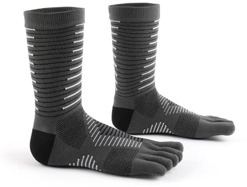 MUNSKT 1 Paire Chaussettes Orteils Séparés Homme,Séchage Rapide Moyen-Long Antidérapant Chaussette Running pour Marathon. (FR/ES, Alpha/lettres, S, Taille normale, Taille normale, Standard, Gris)