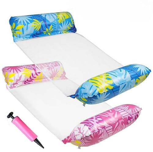 Set di 2 amache 4 in 1 con rete e amaca gonfiabile per piscina – Amaca per piscina & amaca ad acqua, lettino da nuoto e poltrona lounge per adulti e bambini, foglia d'acero blu e magenta