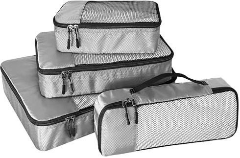 WTREE 4-Piece Packing Cubes Travel Accessories Set for Suitcases - Luggage Organizer Bags with Double Zipper - Mesh Top - Small/Medium/Large/Slim - Grey
