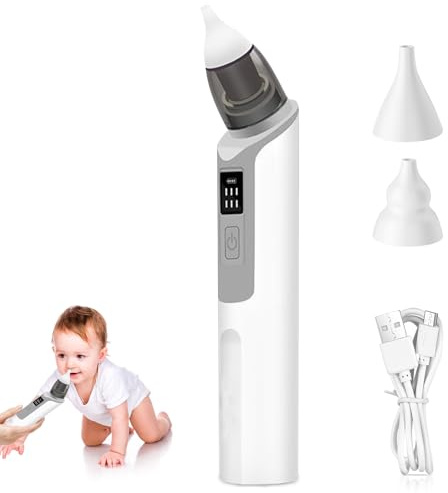 Aspiratore nasale per neonato elettrico aspirapolvere con 6 livelli di aspirazione e 2 punte in silicone per neonato, ricarica USB (grigio)