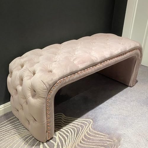Cómodo banco de almacenamiento tapizado rosa con botones y esquinas redondeadas, ideal para dormitorio, sala de estar, entrada, 80 cm, asiento elegante para armario