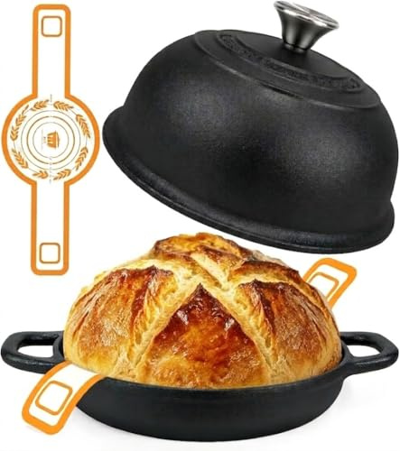 Dutch Oven For Sourdough Bread Baking,24cm/4.7L Enameled Cast Iron Pot | Cast Iron Pan with Lid, Dutch Ovens with Silicone Sling,Casserole Pot for Bread Baking, Roasting, Braising & Frying