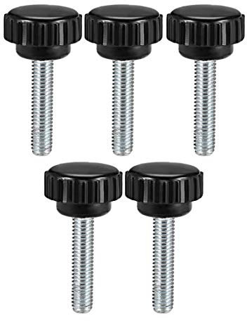 sourcing map M6 x 30mm Metric Male Thread Knurled Clamping Knobs Grip Thumb Screw on Type Hand Clamping Handle Bolt with Plastic Knobs Black 5 Pcs