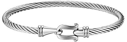 JewelryWe Schmuck Edelstahl Draht Viking Stulpe Armband Armreif Armspange mit Hakenverschluss für Herren Damen, Silber