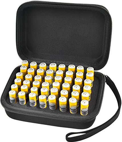 COMECASE Batterie Aufbewahrungsbox Batteriebox - Hält 48 Batterien AAA mit Handschlaufe - Schwarz