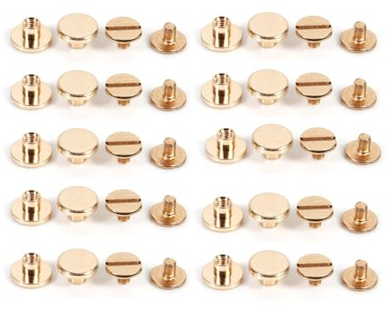 Chicago Screws for Leather, 10 Sets Solid Brass Nail Rivets Stud Screw Nail Screwback for Leather Rivet Belt DIY Gold(8mm)
