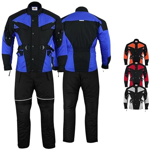 German Wear Motorradkombi herren 2-teiler mit Protektoren Motorradanzug leicht textil Motorradjacke lang + Motorradhose motorrad jacke herausnehmbar innenfutter Blau/Schwarz - 48
