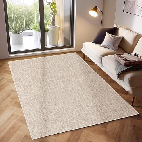 SIMPEX Moderner Kurzflor Teppich Wohnzimmer Schlafzimmer Küchenteppich Läufer Flur Teppichläufer Meliertes Design Weich und Pflegeleicht Jute Rücken, Farbe: Creme, Größe: 80 x 150 cm