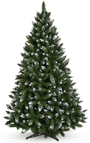 KADAX künstlicher Weihnachtsbaum mit silbernen Kügelchen und Raureif, 180cm Tannenbaum aus PVC, grün Christbaum mit 385 Zweigen, Kunststoffständer, Ø ca. 110cm (Premium Schneeflocke 180cm)
