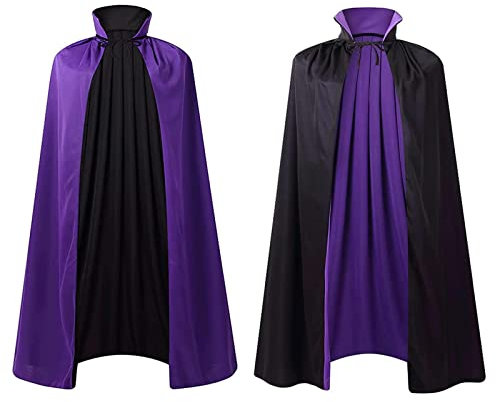 maxToonrain Cape réversible noire et violette pour adultes, pour Pâques, Halloween, Noël, déguisement, vampire, sorcière, jeu de rôle (150 cm, col montant)
