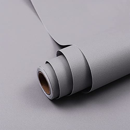 Hode Klebefolie Grau Matt 90X600cm Selbstklebende Möbelfolie für Möbel Wände Schrank Tischplatten Fensterbank Wasserdicht Schutz Folie DIY Dekorfolie Hellgrau Tapeten