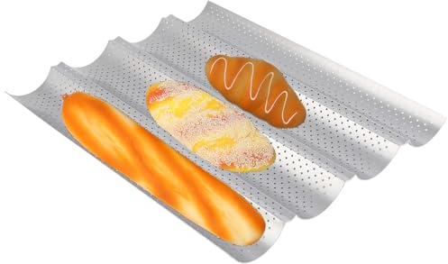Tissting Stampo per Baguette 38 cm 4 Groove Teglia per Pane Francese Teglia Acciaio al Carbonio Antiaderente Forata per Pane Vassoio da Forno Onde Utensile da Cucina per Cottura al Forno Stampaggio