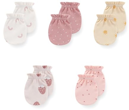 JELYLOVE 5 Pack Unisex New Born Boy Girls No Scratch Mittens Cotton Soft Baby Gloves Accessory 0-3 Months Baby Essentials