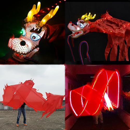 EXCLURA Jongliertücher Roter Drache Poi Leuchtet auf und Schleudert Band, Led-Fitness-Drachentanz mit 3D-Kopf, Drachen-Jonglier-Streamer zum Spielen im Freien für Erwachsene (Size : 8 m (26 ft))