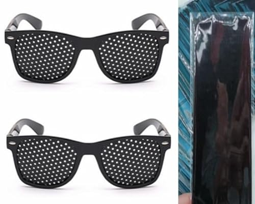 Schwarze Rasterbrille,2PCS Rasterbrille Pinhole Glasses,Lochbrille für Augentraining und Entspannung,Gitter Brille mit faltbaren Bügeln,Pinhole Glasses,Anti ermüdungs brille,Sehvermögen Verbessern