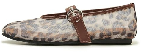ATBELL Ballerina da donna in rete leopardata, punta rotonda, tacco basso, senza lacci, stile Mary Jane, comode, casual, Leopardati, 35.5 EU