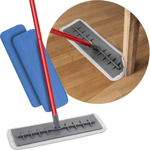 Tyroler Bright Tools Mop - Nettoyage Polyvalent pour parquet, sols en Bois, stratifié et carrelage, tête Flexible en Silicone 100 % résistant aux Rayures | Comprend 2 Chiffons en Microfibre Extra