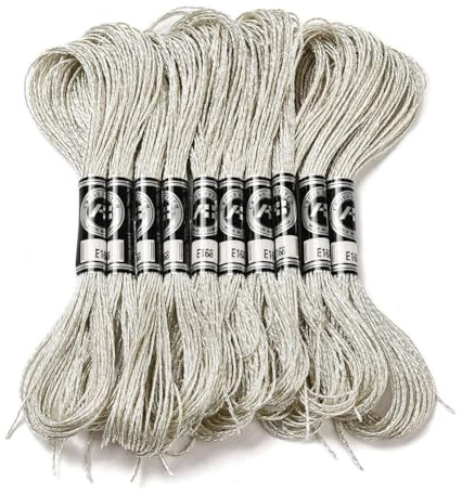 CABODYALS 10 madeja de 12 hebras de Hilo de Bordar de Poliéster Beige de 80 m Hilo de Punto de Cruz con Purpurina Metálica Hilo de Bordar con Brillo Dorado Y Plateado para Tejer A Mano Coser Tejer Hac