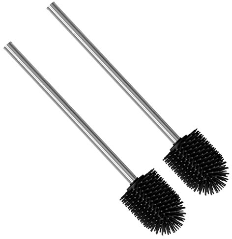 Nirox Set di 2 Spazzole per la toilette in silicone - Spazzolone per WC con diametro di 7.7 cm - Scopino bagno con manico in acciaio inox - Scopettino per wc dal design elegante e di classe
