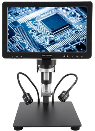 10,1 Tums HD IPS HDMI Digitalt Mikroskop 1500X, 20 MP Mikroskopförstoringsglas med Skärm och 8 LED-lampor, LCD-lödmikroskop för Elektronikreparation, PC-TV-vy