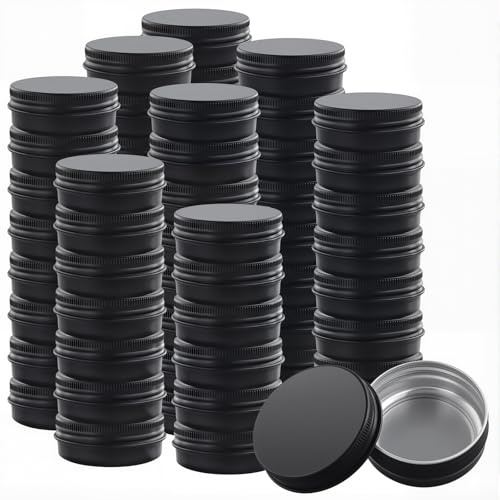 JAPCHET 60 PCS 30ml Black Aluminum Tins, 1oz Round Metal Tin Cans for Candle Jewelry