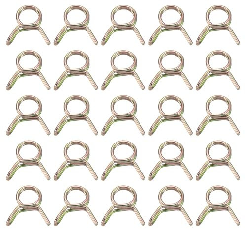 sourcing map Lot de 25 colliers de serrage à ressort à double fil, diamètre intérieur de 5 mm pour tuyau de carburant de 5 à 6 mm OD, clips de tube en silicone, couleur zinc