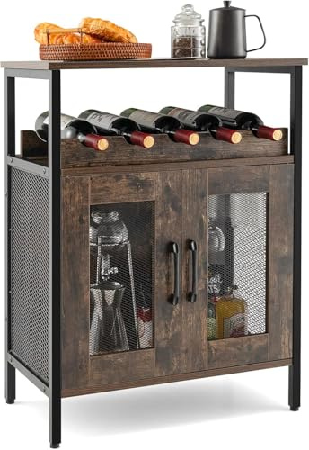 FANTASK Holz Weinschrank mit abnehmbarem Weinregal, Küchenschrank mit integrierten Glashaltern, Sideboard Vintage