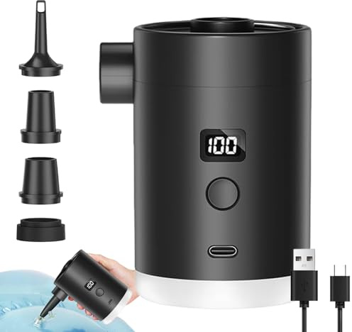 Bomba de aire para inflables - Bomba eléctrica Bomba eléctrica Bomba de aire eléctrica recargable, bomba de aire recargable inalámbrica con luz de camping, suministros compactos de camping para