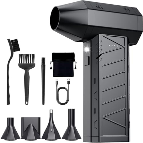 SOLVIEW Soffiatore Aria Compressa - 4 Velocità 150000RPM Min Aria Compressa Spray con Batteria da 8000 mAh, Compressed Air Duster con Luce LED per Auto/Tastiera/Casa/Esterno