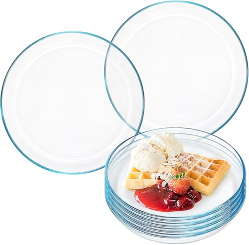 6 Pack Glass Dinner Plates, 8.5in Transparent Tempered Glass Household Plates, Pasta Plates, Salad Plates, Microwave Safe & Dishwasher Safe