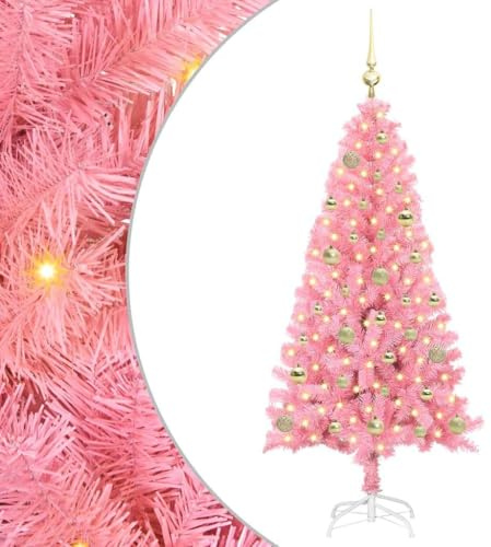 vidaXL Árbol de Navidad con 150 LED con Soporte Rosa 150 cm PVC, Sala de Estar, árbol de Navidad Moderno, decoración Festiva, Luces LED cálidas, exhibición Interior