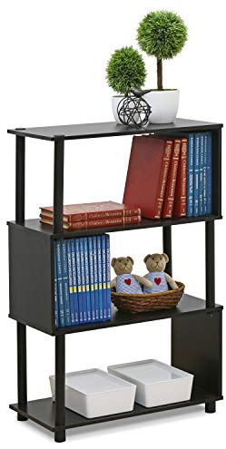 Furinno FLEXI Geometric Storage Shelf, 4-Tier Book Shelf, Toolless Open Shelves, for Organization and Storage, Living Room, Garage, Home Office, Espresso