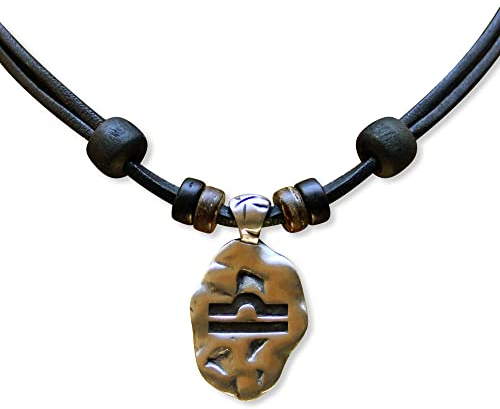 HANA LIMA 1 von 12 Sternzeichen Tierkreiszeichen an verstellbarer Halskette Horoskop Horoscope Lederkette Surferkette G - WAAGE (Libra) / 24. September - 23. Oktober