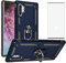 Phone Case for Samsung Galaxy Note 10 Plus/5G with Tempered Glass Screen Protector Stand Ring Holder Shockproof Heavy Duty Accessories Magnetic Note10 Note10plus10plus Ten Note10+ 10+5g 10+ Pro Blue