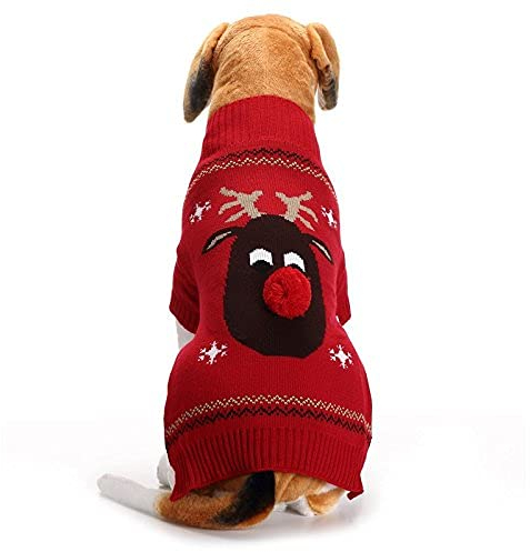 ABRRLO Hunde Kostüme Hundebekleidung Baumwolle Pullover feiern Weihnachten-Tag Winter Mantel Strickpullover Haustier Hund Pullover Haustier Kostüm Fashion Urlaub Party Geschenk (L, KitzD)