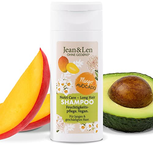 Jean & Len Shampoo Nutri Care Mango & Avocado Reisegöße, für langes und geschädigtes Haar, regeneriert bis in die Spitzen, fruchtig-frischer Mango-Duft, ohne Parabene und Silikone, vegan, 50 ml
