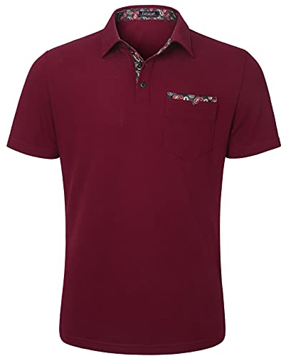 Enlision Poloshirt Herren Kurzarm Burgund Polohemd mit Brusttasche Casual Golf Poloshirts Regular Fit Sport Polo T-Shirt Männer XXL