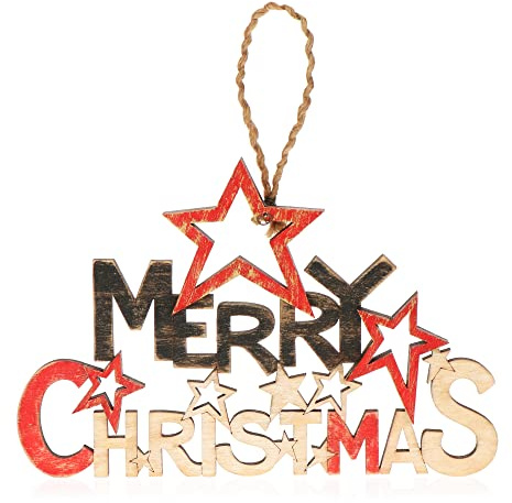 COM-FOUR® Decorazione da appendere di Natale - Scritta di legno per porta di Natale - Addobbi per porte, pareti, finestre