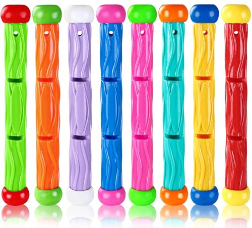 Vellibring 8PCS Pool Diving Swim Toys Colorful Underwater Training Sinking Throwing Dive Sticks for Kids Summer Pool Swimming Party Favor Games