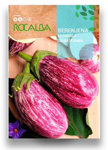 Semillas Berenjena Listada Variedad Listada de Gandía | Sobre 10 GR (Sobre Grande) | Cultiva tus berenjenas ralladas para tener las mejores berenjenas en tu plato | Rocalba