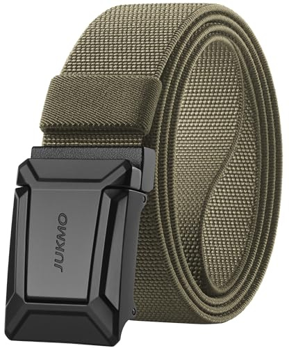 JUKMO Stretch Tactical Belt for Men, Military Work Rigger Hiking 1.5 Elastic Nylon Web Ratchet Quick Release Belt in Gift Box (Coyote, Medium)