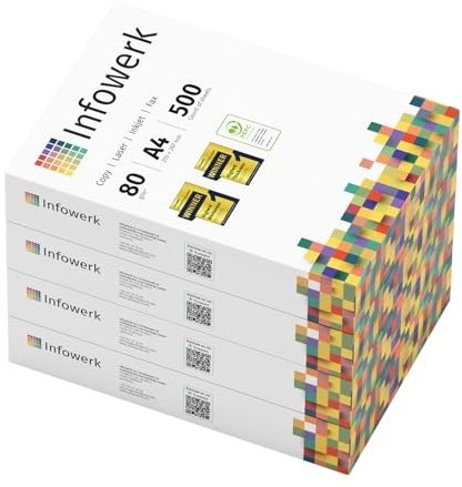 Infowerk skrivarpapper kopieringspapper 2000 ark 4 x 500 A4 80 g premium vit CIE 160 testvinnare PEFC miljöcertifikat