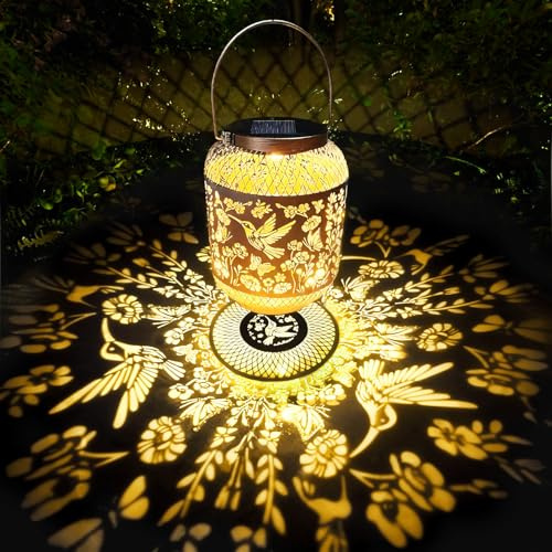 VEEKAY Lanterna Solare da Esterno,Lampade Solari da Giardino in Metallo,IP65 Impermeabile,Lanterna Decorativa Da Giardino per Tavolo, Esterni, Terrazzo, Balcone (Colibrì dei fiori)