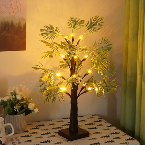 LED Baum Lichter 16 Warmweiß LEDs mit Blättern, Frühlingsdeko Lichterbaum Künstlichen Palmenbaum Indirekte Beleuchtung USB/Batteriebetrieben, Lichterkette Innen Lampe für Deko Wohnzimmer Osterdeko (A)