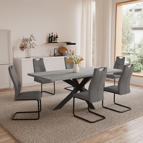 JIEXI Set med utdragbart matbord och stolar, modernt matbord med förlängning 4–6-sits, MDF-platta lämplig för vardagsrum, kök