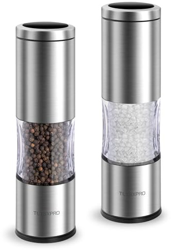 TLYSXPRO Set Macina Sale e Pepe Manuale con Grana Regolabile | Macinapepe e Macinasale Ricaricabili con Meccanismo in Ceramica | Accessori Cucina (2 Pezzi, Acciaio inossidabile)