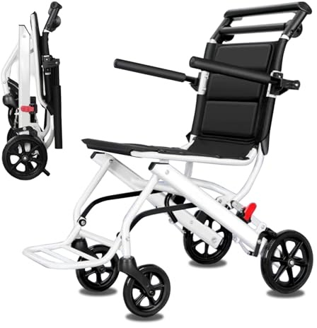 Rollstuhl Faltbar Leicht, Faltbar Reiserollstuhl für Erwachsene, Tragbarer Rollstuhl mit Einstellbarem Sicherheitsriemen, Aluminiumrahmen, Stütze 100 kg A