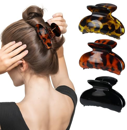 Juego de 3 pinzas para el pelo de plástico negro con estampado de leopardo para mujer, 7 cm x 4 cm.