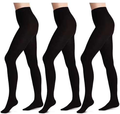 Kotashion 3 Paia Donna Collant Elasticizzati Opaco Neri, Comodi Soft Collant da Donna, Termici Collant Donna，M
