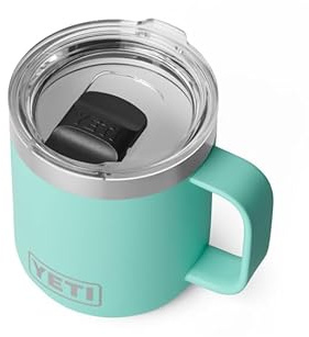 YETI Rambler 10 oz (295 ml) Stackable Mug with Durasip Ceramic Lining, Stainless Steel Vacuum Insulated Coffee Cup with Removable Magslider Lid, Seafoam